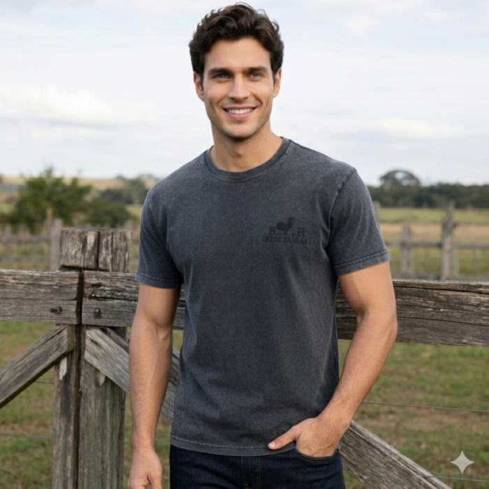 Camiseta Masculina Cinza Estonada