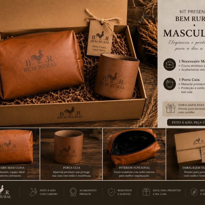Kit presente masculino Bem Rural com necessaire e porta-cuia
