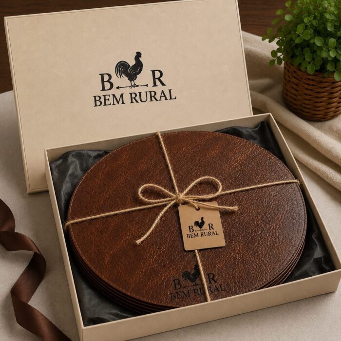 Kit presente Bem Rural em couro legítimo com seis sousplats